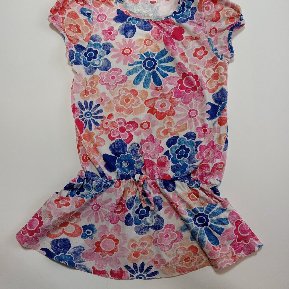 Vintage Osh Kosh Girl Bgosh Overall Floral Girls Dress Size 5T Knit Pink Blue